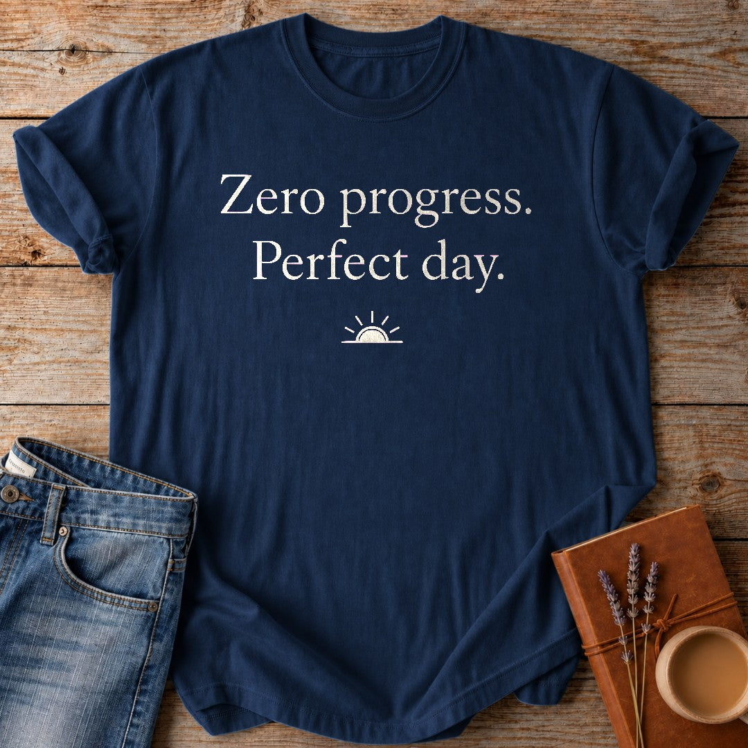Zero Progress. Perfect day. — Navy garment-dyed tee