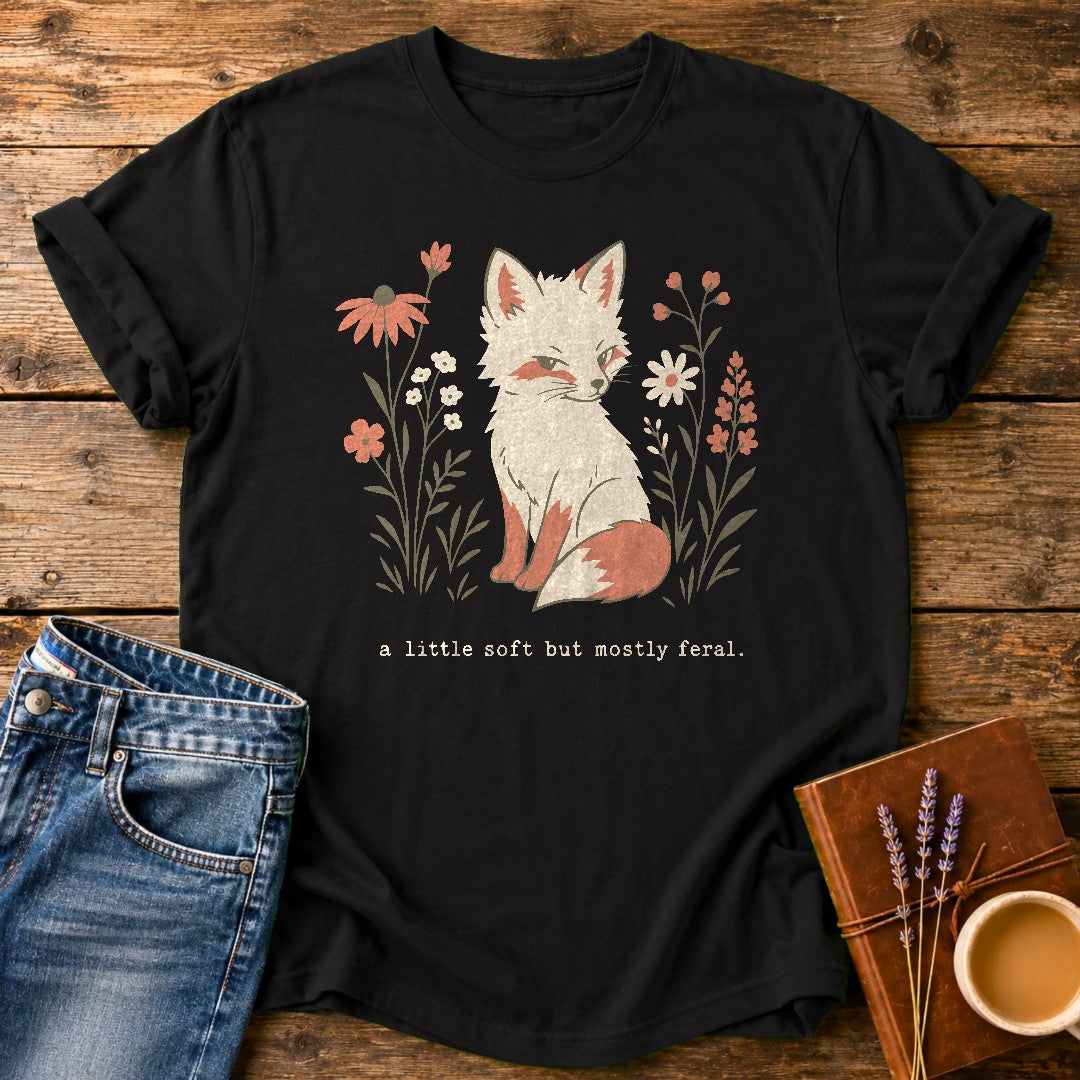 A Little Soft But Mostly Feral — Black garment-dyed tee
