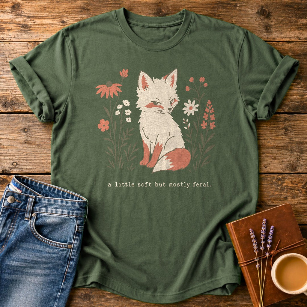 A Little Soft But Mostly Feral — Moss garment-dyed tee