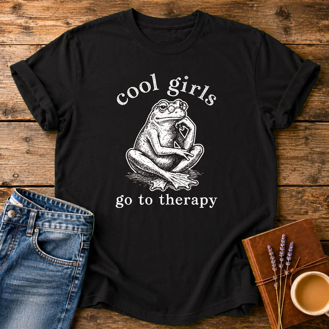 Cool Girls Go To Therapy — Black garment-dyed tee
