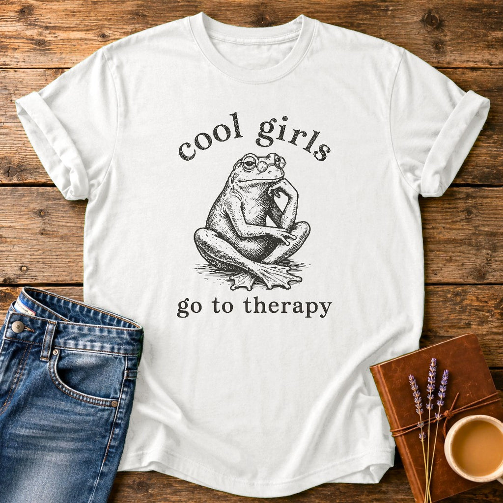 Cool Girls Go To Therapy — White garment-dyed tee