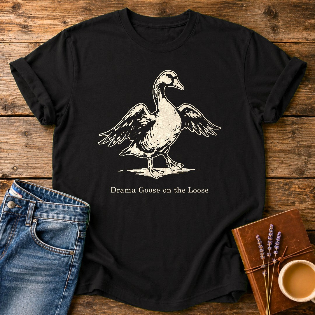 Drama Goose On The Loose — Black garment-dyed tee