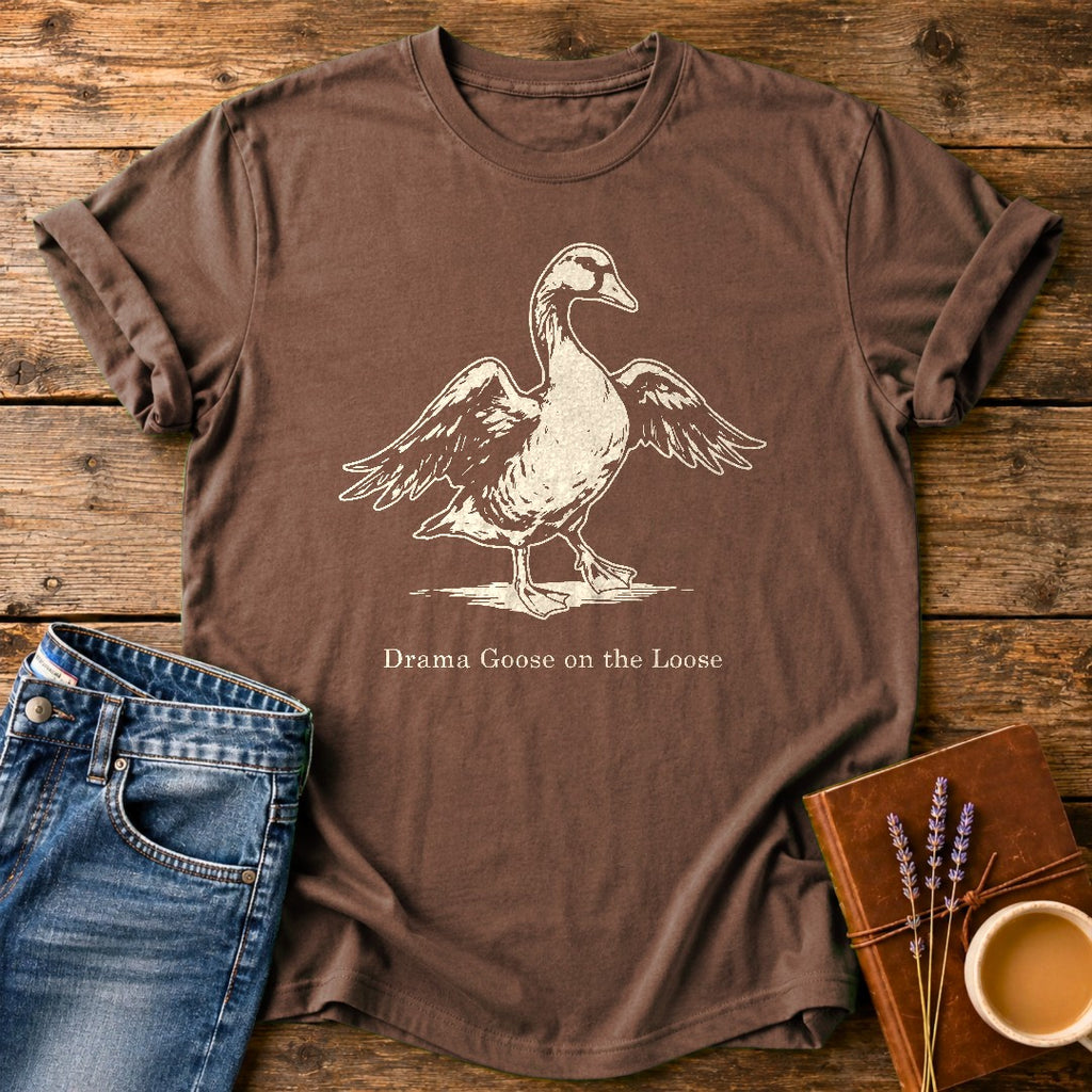 Drama Goose On The Loose — Espresso garment-dyed tee