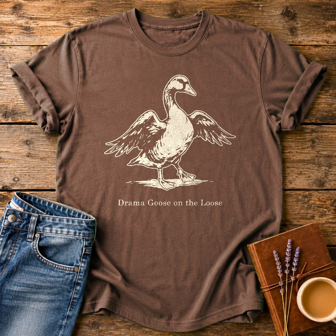 Drama Goose On The Loose — Espresso garment-dyed tee