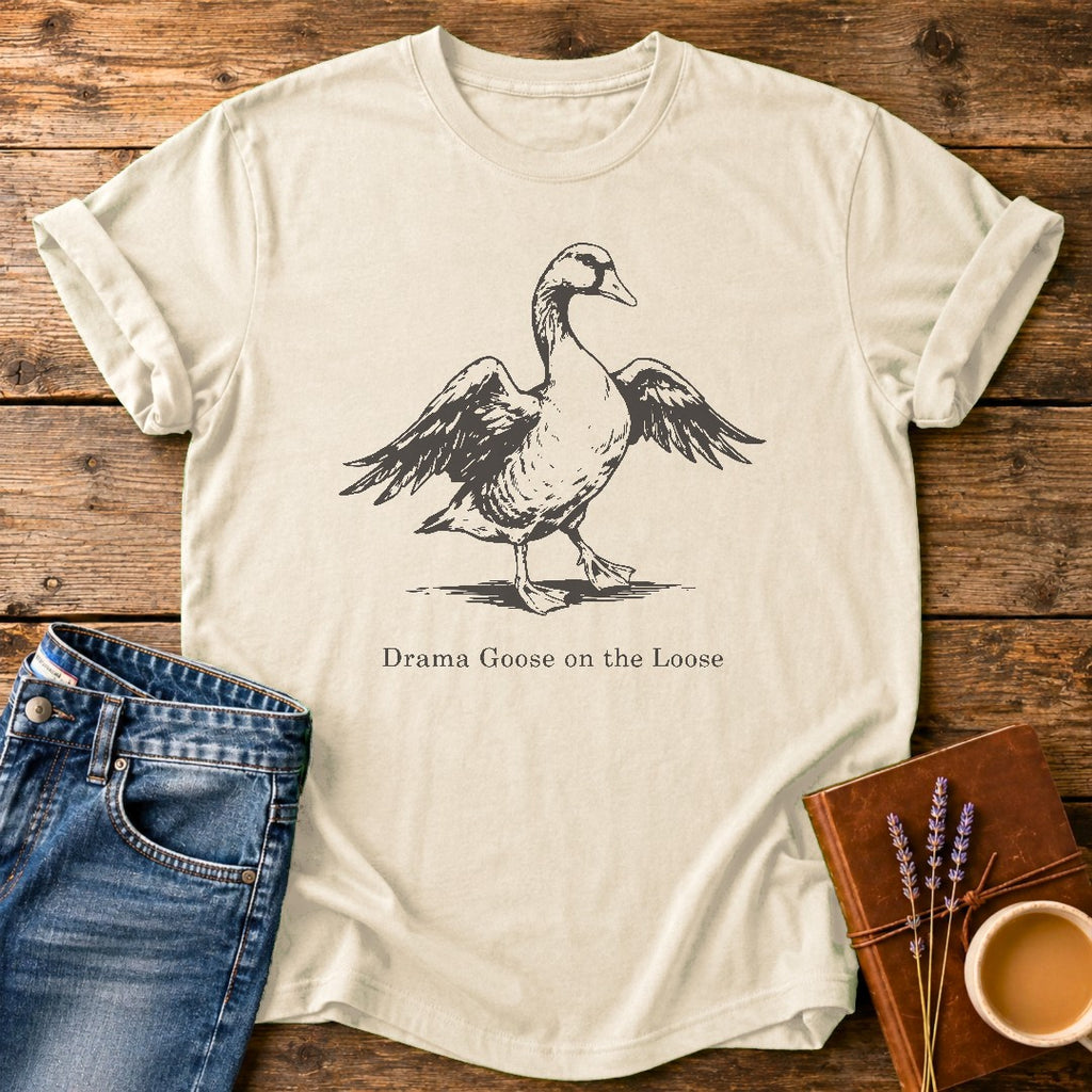 Drama Goose On The Loose — Ivory garment-dyed tee