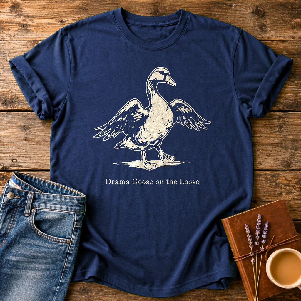 Drama Goose On The Loose — Navy garment-dyed tee