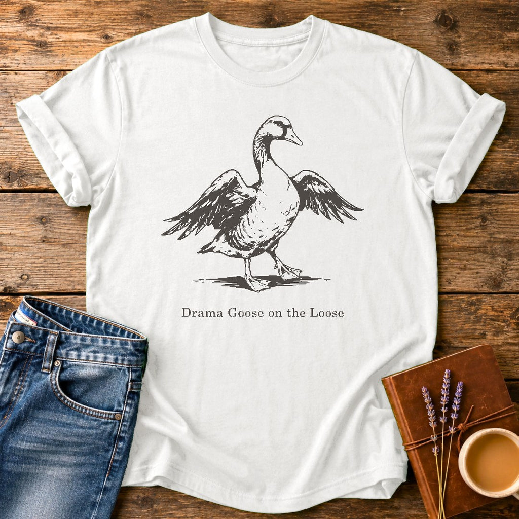 Drama Goose On The Loose — White garment-dyed tee