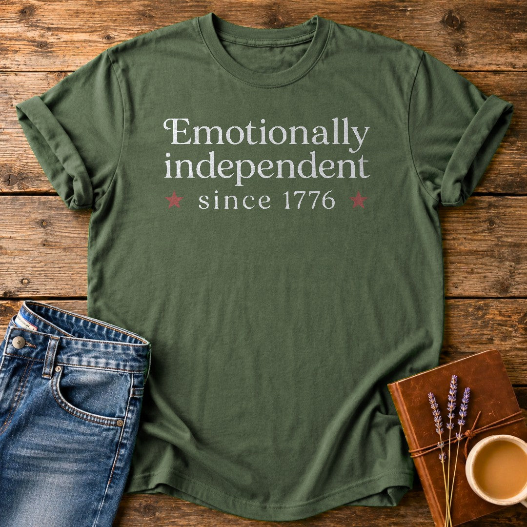 Emotionally Independent Since 1776 — Moss garment-dyed tee