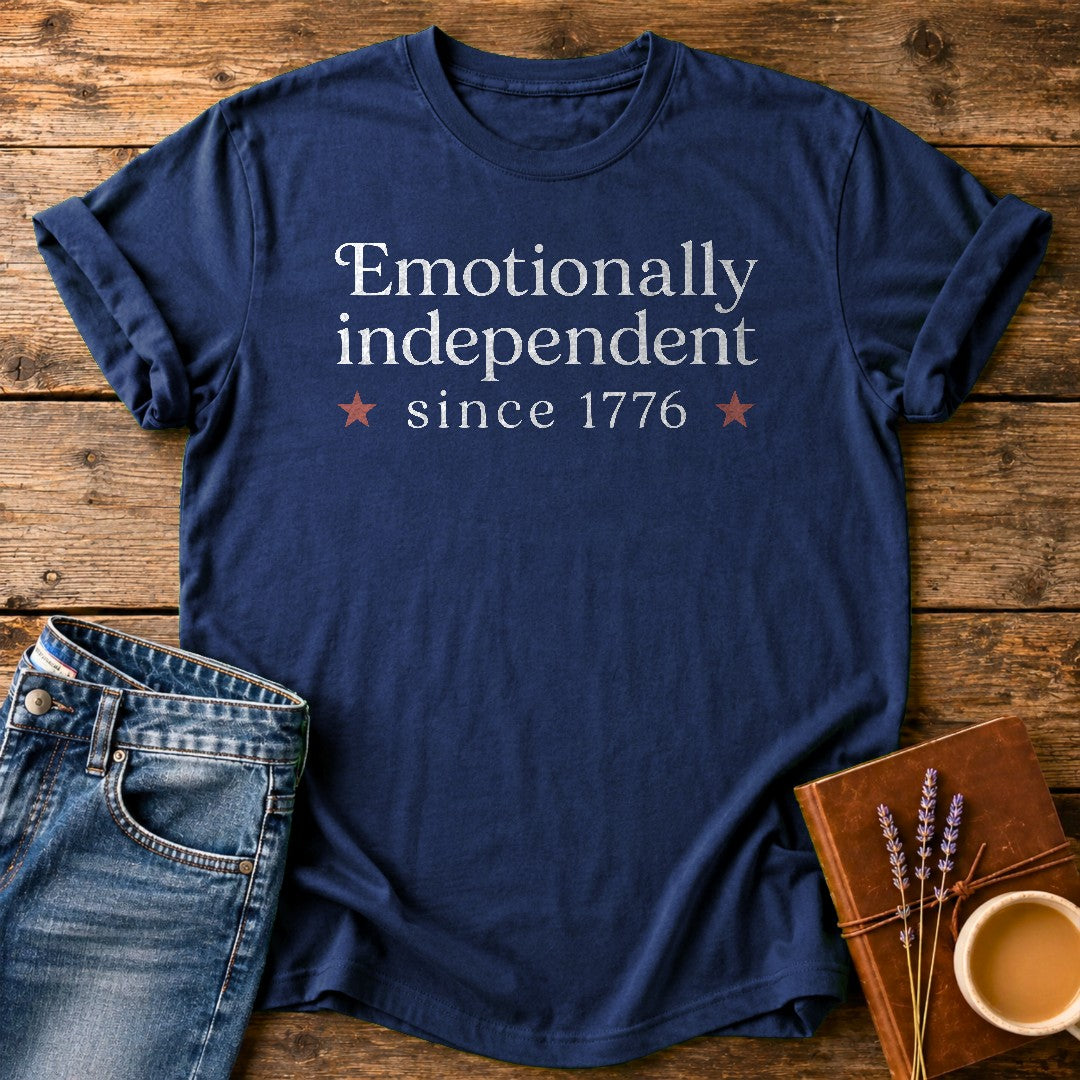 Emotionally Independent Since 1776 — Navy garment-dyed tee