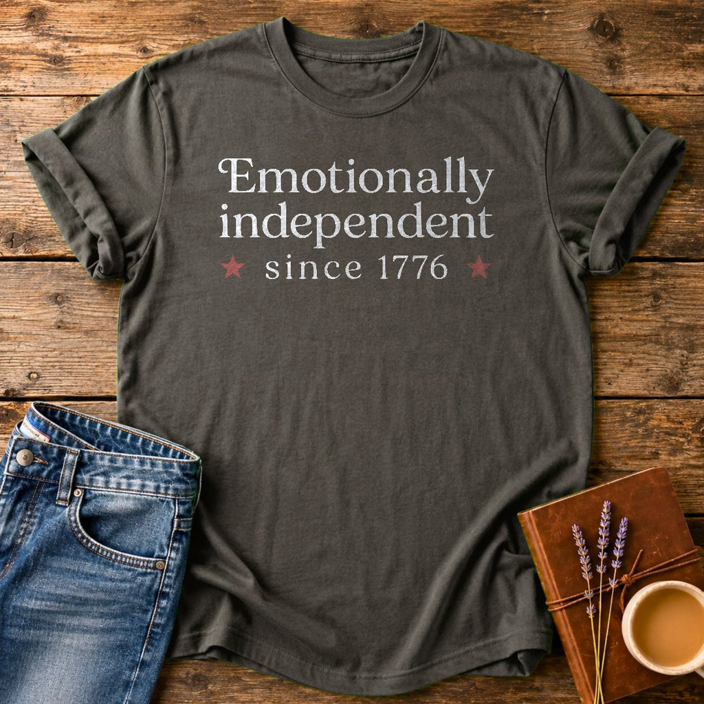 Emotionally Independent Since 1776 — Pepper garment-dyed tee