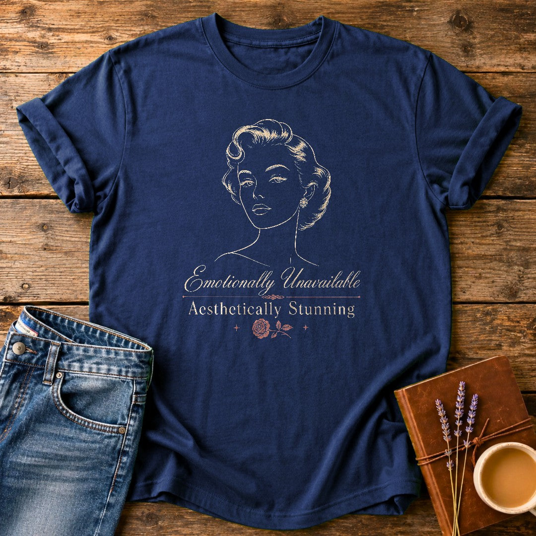 Emotionally Unavailable, Aesthetically Stunning — Navy garment-dyed tee