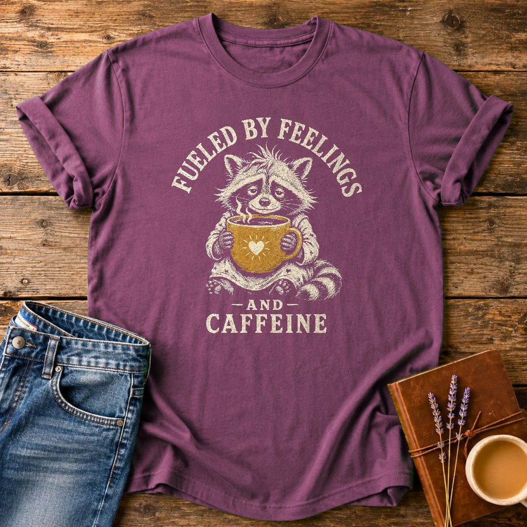Fueled By Feelings & Caffeine — Berry garment-dyed tee