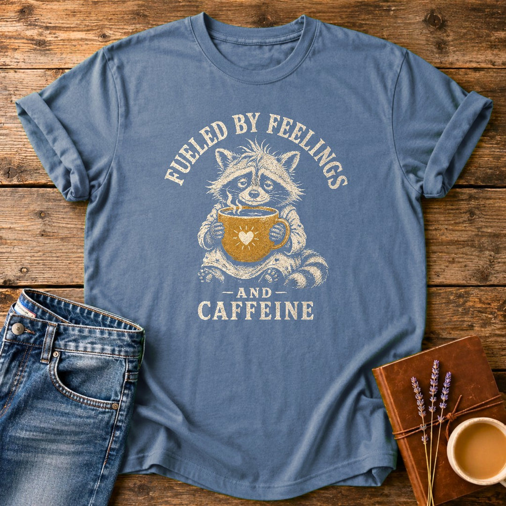 Fueled By Feelings & Caffeine — Blue Jean garment-dyed tee