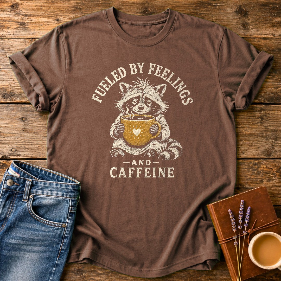 Fueled By Feelings & Caffeine — Espresso garment-dyed tee