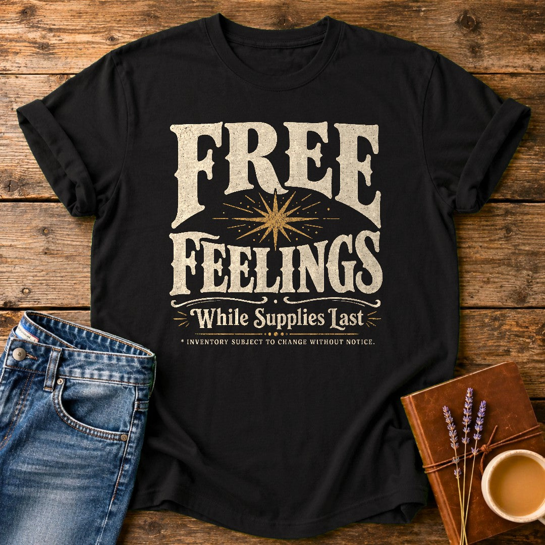 Free Feelings While Supplies Last — Black garment-dyed tee