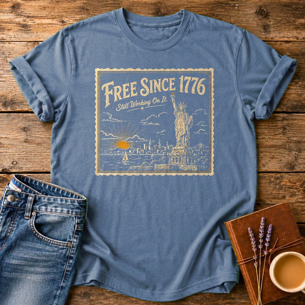 Free Since 1776 — Blue Jean garment-dyed tee