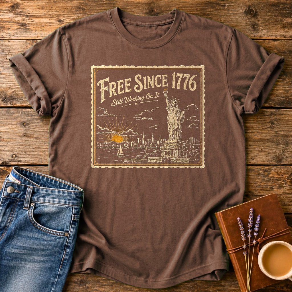 Free Since 1776 — Espresso garment-dyed tee