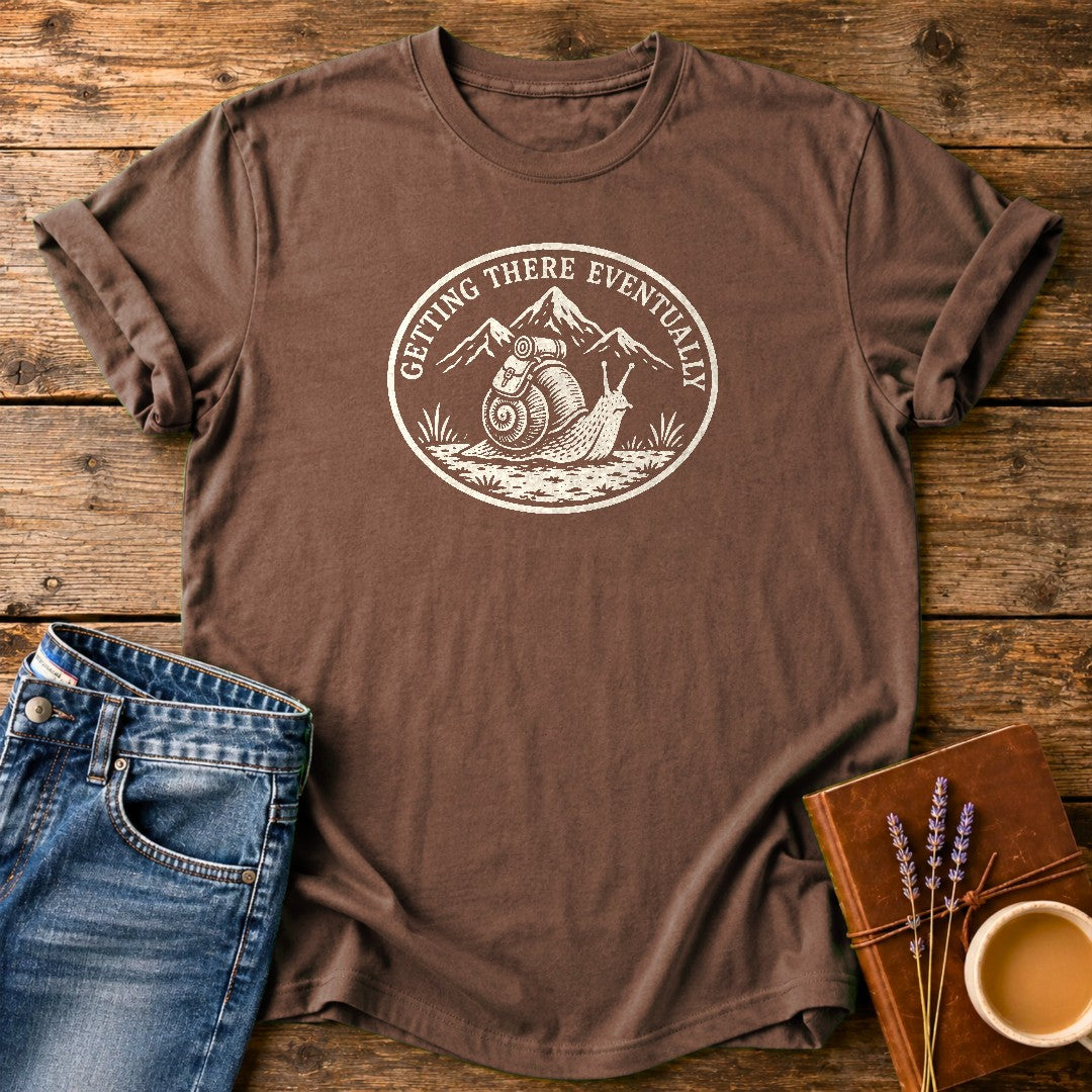 Getting There Eventually — Espresso garment-dyed tee