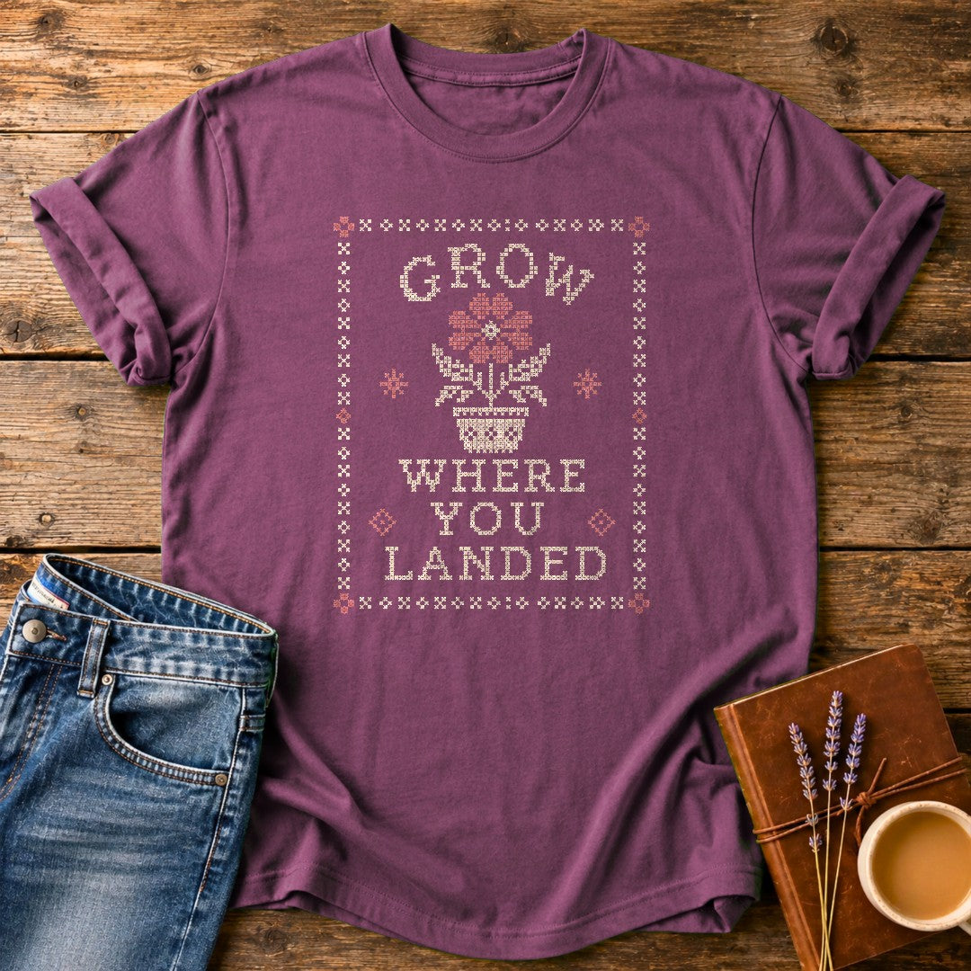 Grow Where You Landed — Berry garment-dyed tee