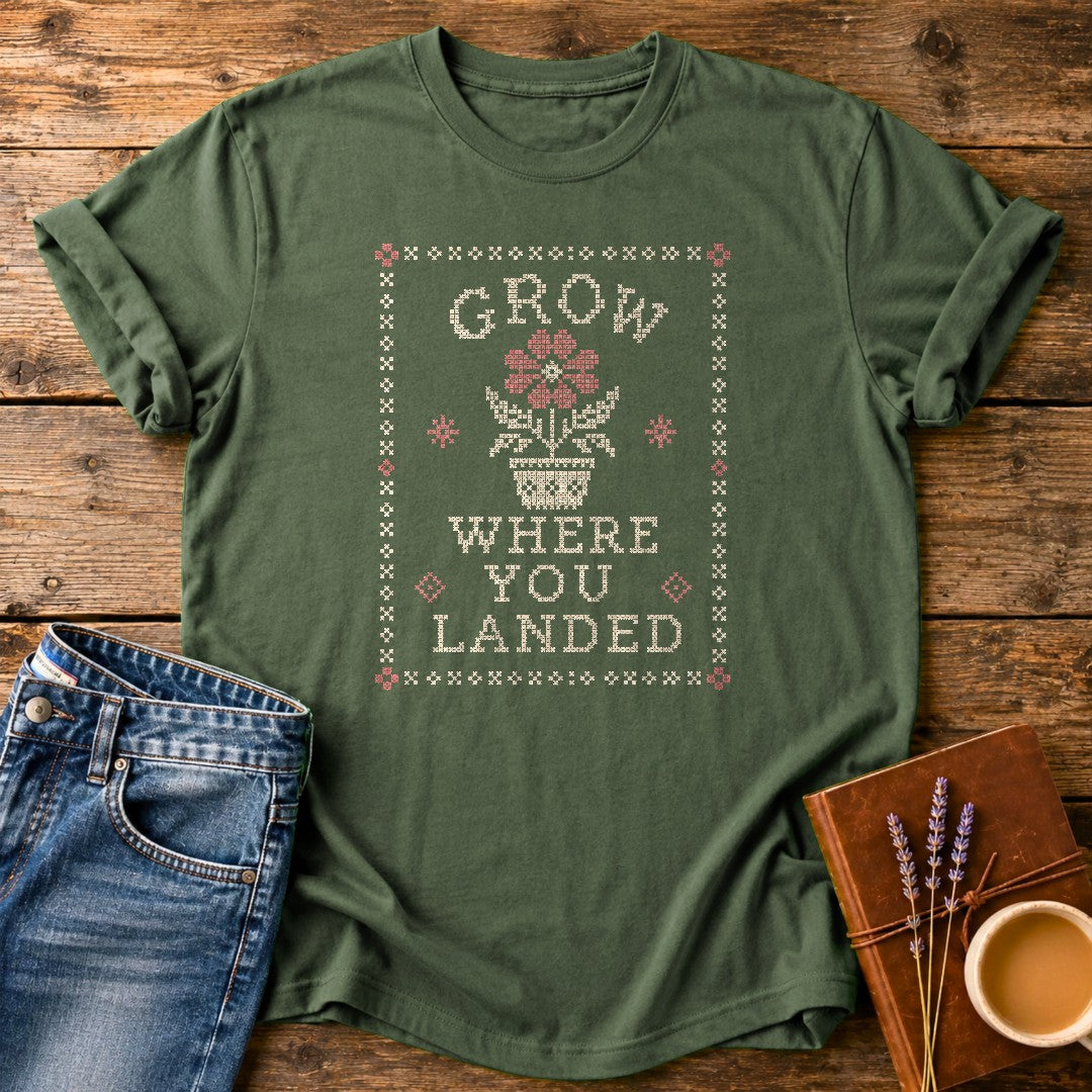 Grow Where You Landed — Moss garment-dyed tee