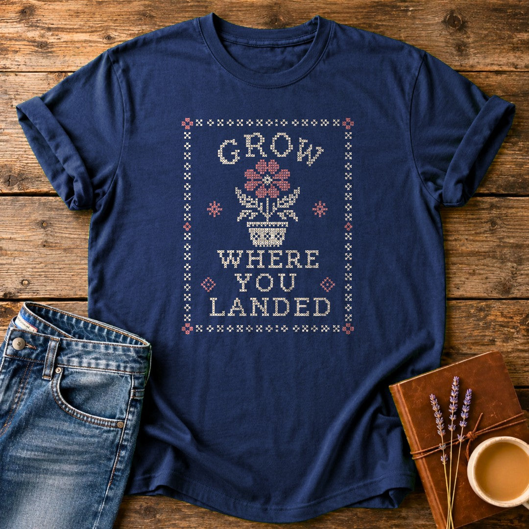 Grow Where You Landed — Navy garment-dyed tee