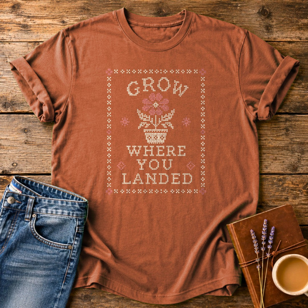Grow Where You Landed — Yam garment-dyed tee