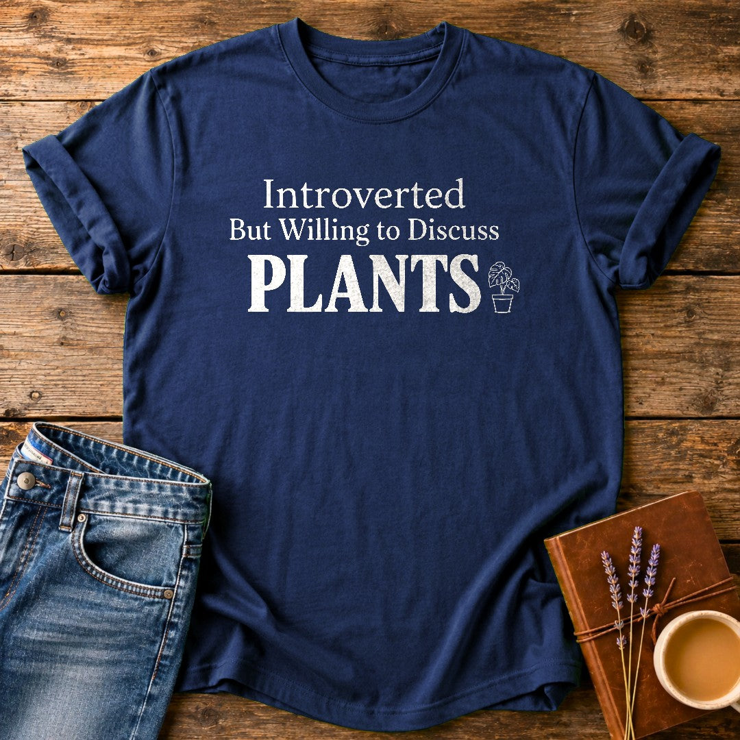 Introverted But Willing To Discuss Plants — Navy garment-dyed tee
