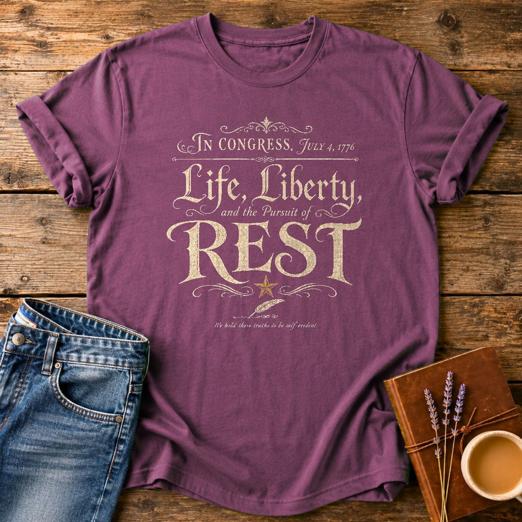 Life Liberty & The Pursuit of Rest — Berry garment-dyed tee