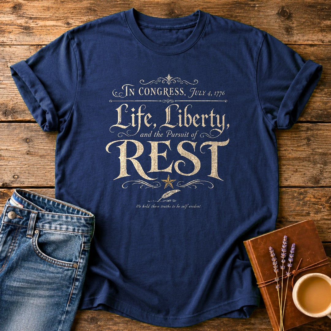 Life Liberty & The Pursuit of Rest — Navy garment-dyed tee