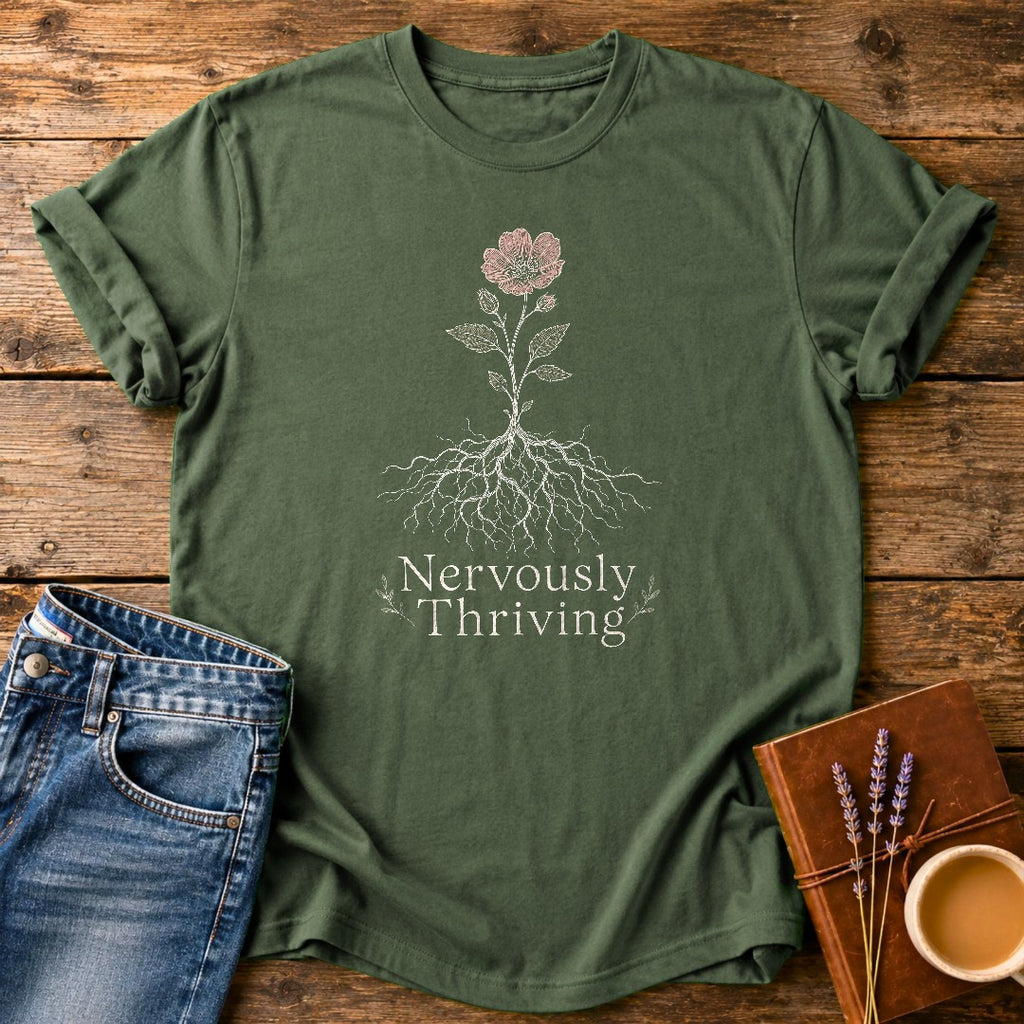 Nervously Thriving — Moss garment-dyed tee