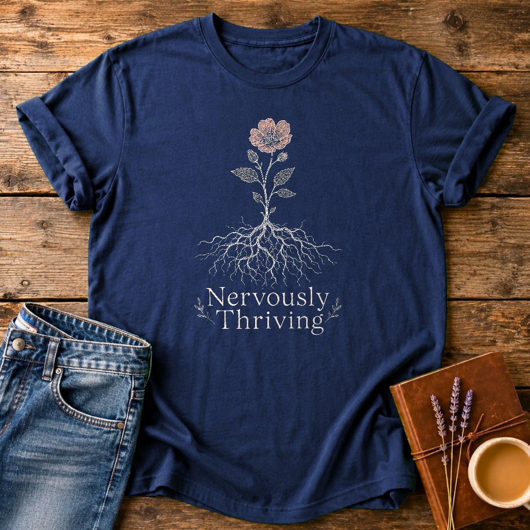 Nervously Thriving — Navy garment-dyed tee