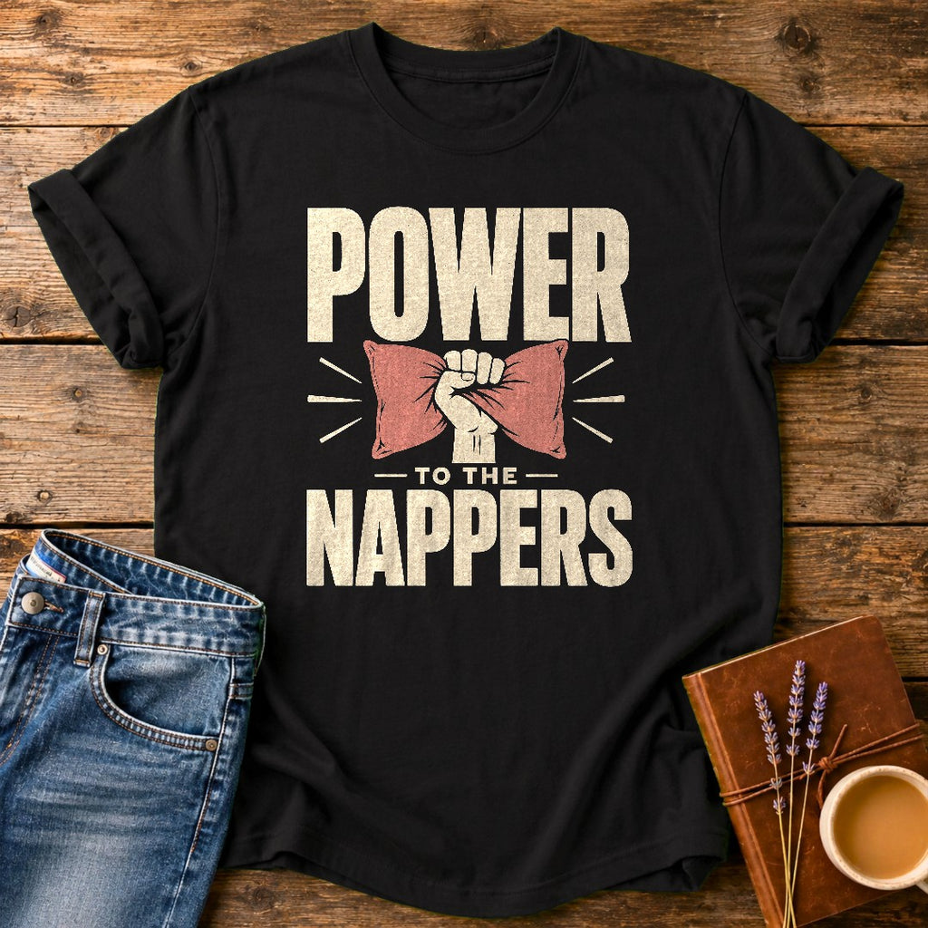 Power To The Nappers — Black garment-dyed tee