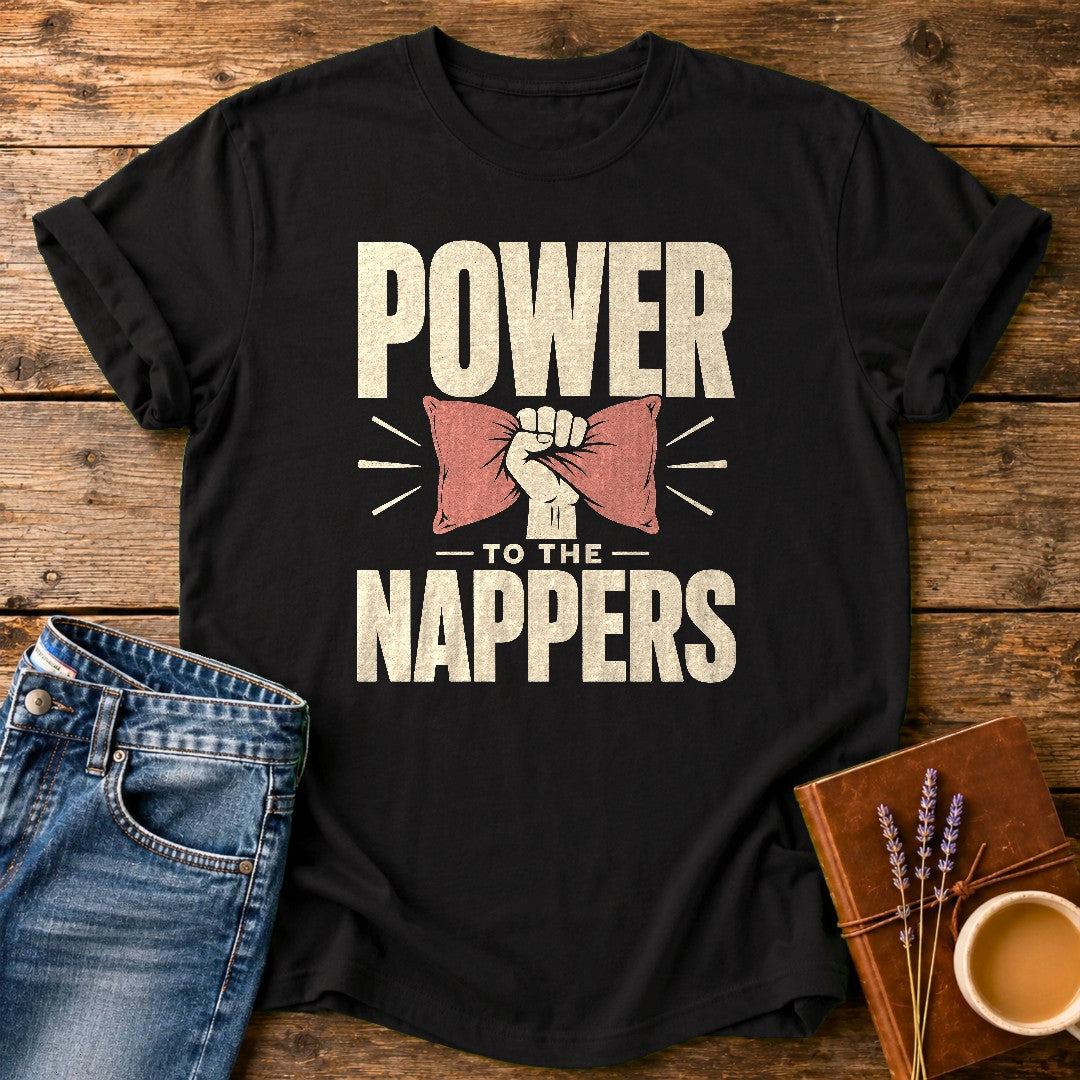 Power To The Nappers — Black garment-dyed tee