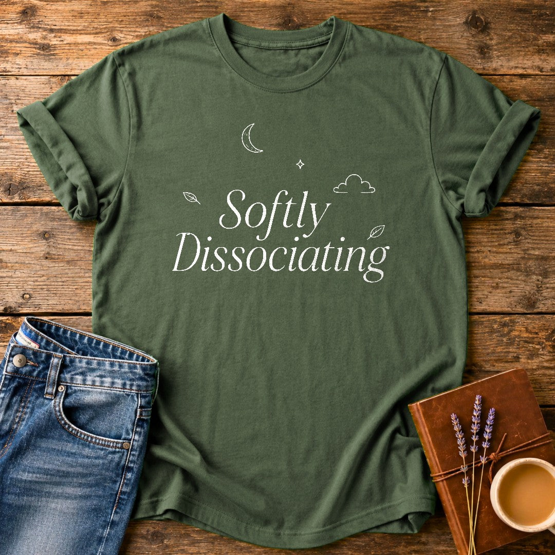 Softly Dissociating — Moss garment-dyed tee