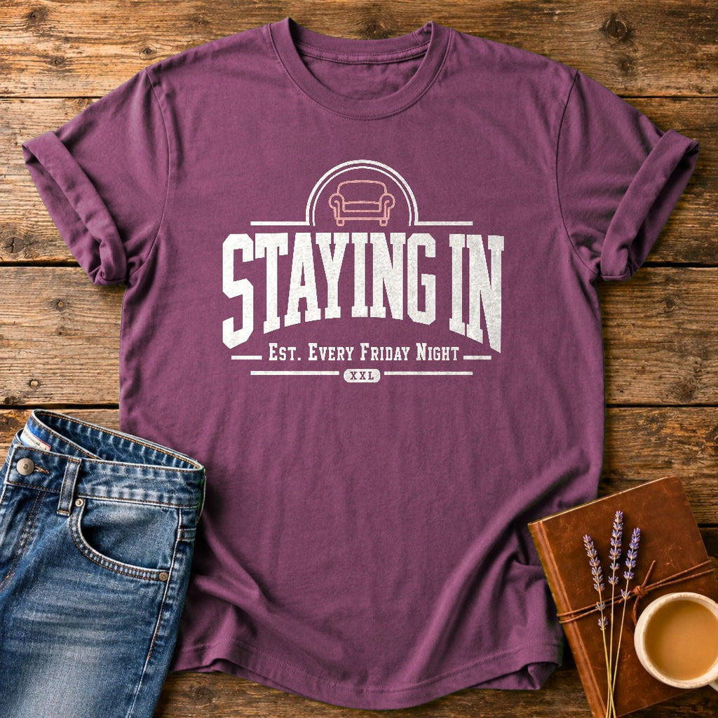 Staying In Every Friday — Berry garment-dyed tee